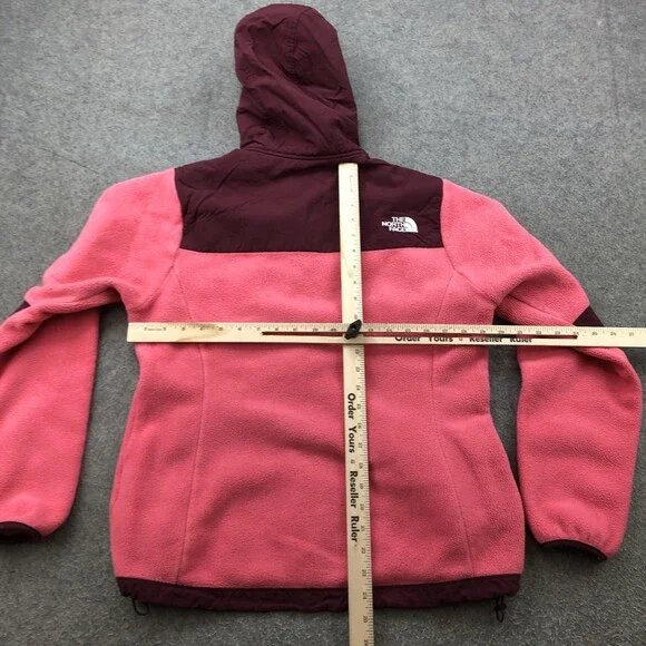 The North Face Jacket Womens Medium Pink Burgundy Fleece Hooded Full Zip TNF - Picture 7 of 9